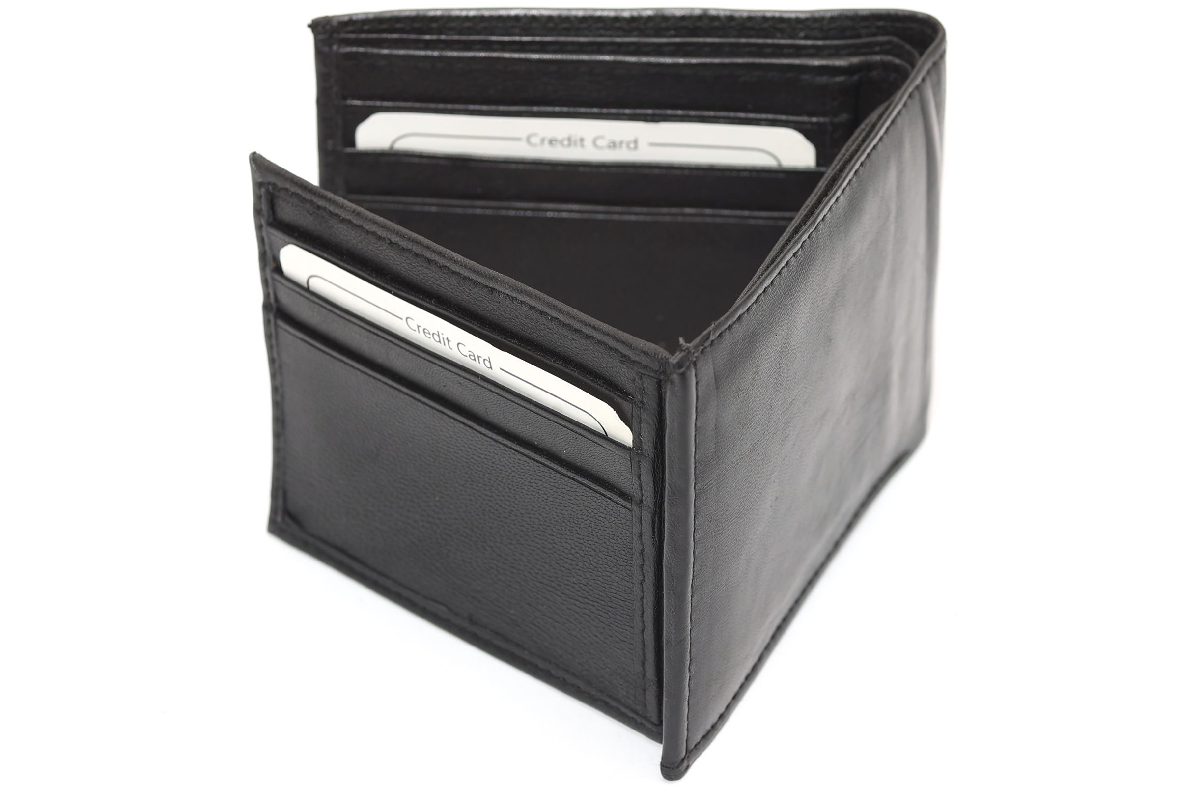 Men's BiFold Leather Mens 9 Credit Card 1 ID Window in Black 3.5 x 4.5 ...