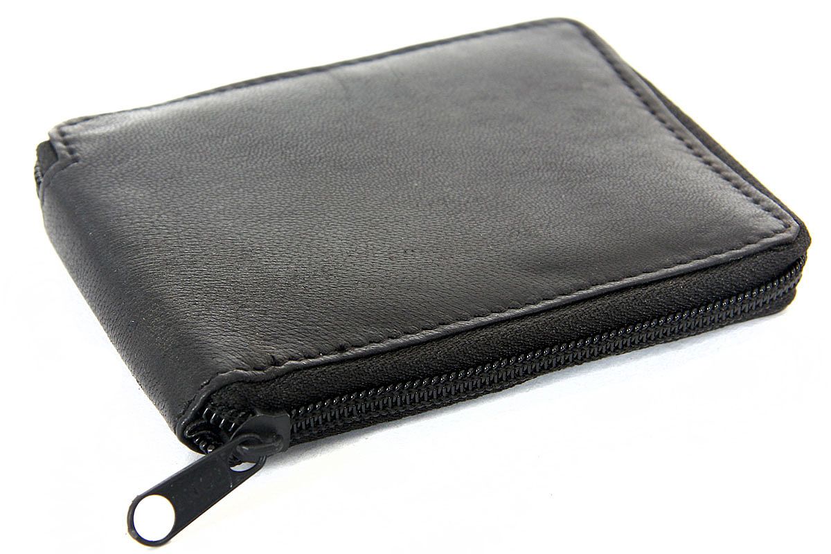 Men's Leather Zip-Around BiFold 6 Credit Card 2 ID Window in Black 4.5 ...