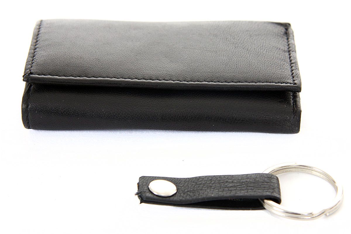 CAVIVI Leather Key Case Wallets Tri-fold Key Holder Keychains with 6 Hooks Closure for Men Women,Khaki