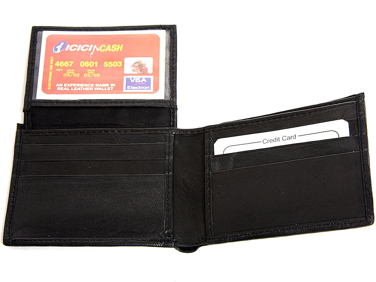 Men's Leather 6 Credit Card 2 ID Window BiFold in Black 4.25 x 3.25 ...
