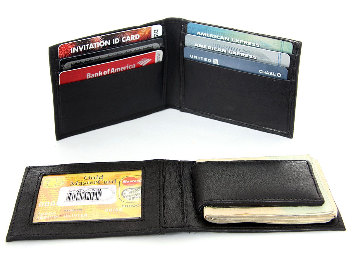 Men's Leather Magnetic Money Clip Slim Credit Card Id Holder in Black 4 ...