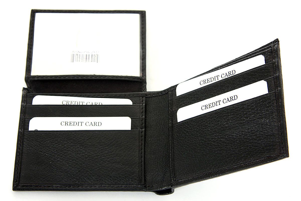 Men's 9 Credit Card 1 ID Window Double Bill Bifold Leather in Black 4.5 x 3.5 inches #pw-2511x ...